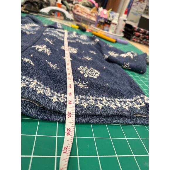 Caley St Clair L, Vintage Snowflake Zip Cardigan, Nordic Fair Isle Knit Blue - Picture 7 of 16